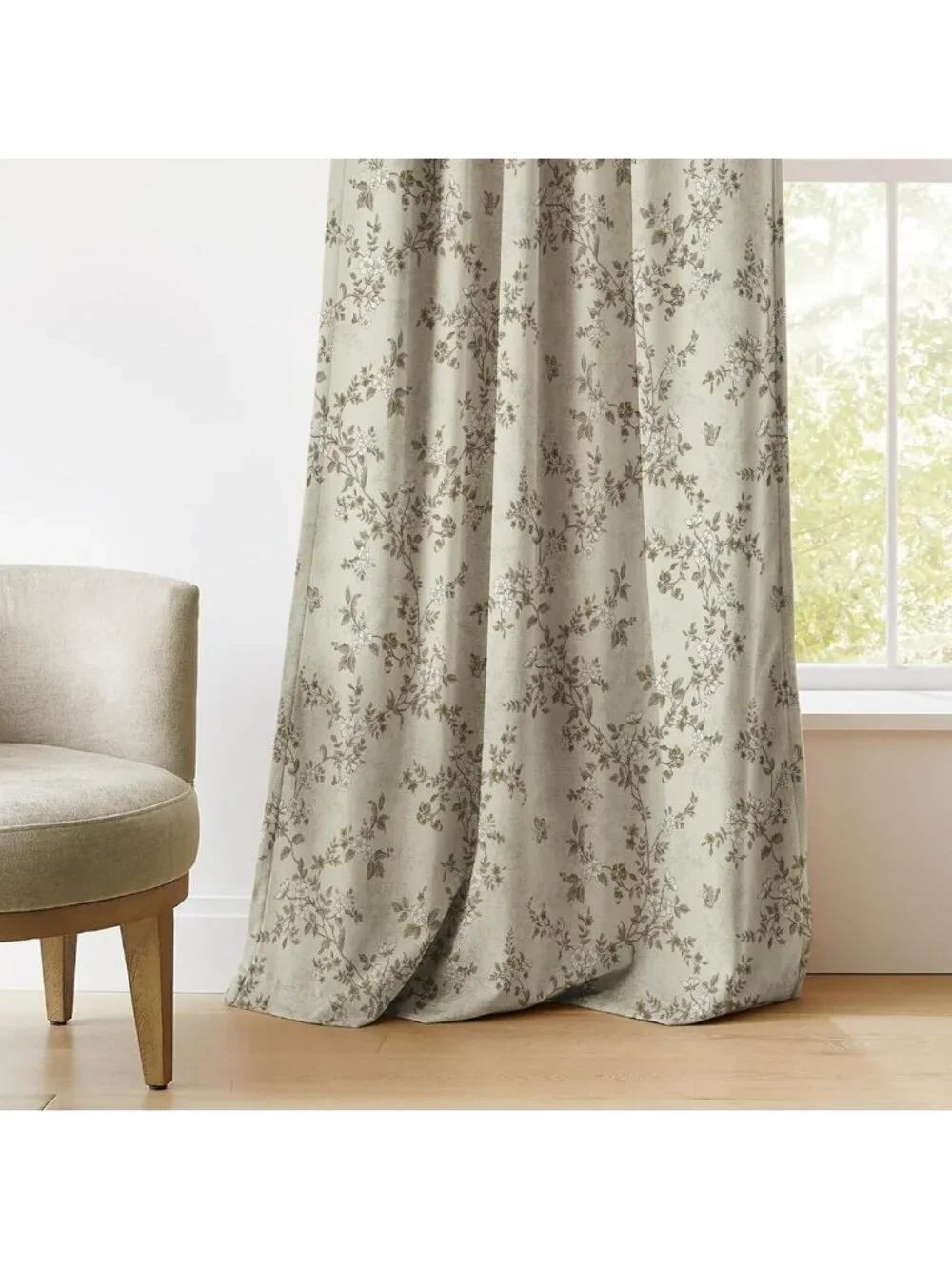Vintage Floral Velvet Curtains - Soft Cream Drapes for Bedroom & Living Room, 2